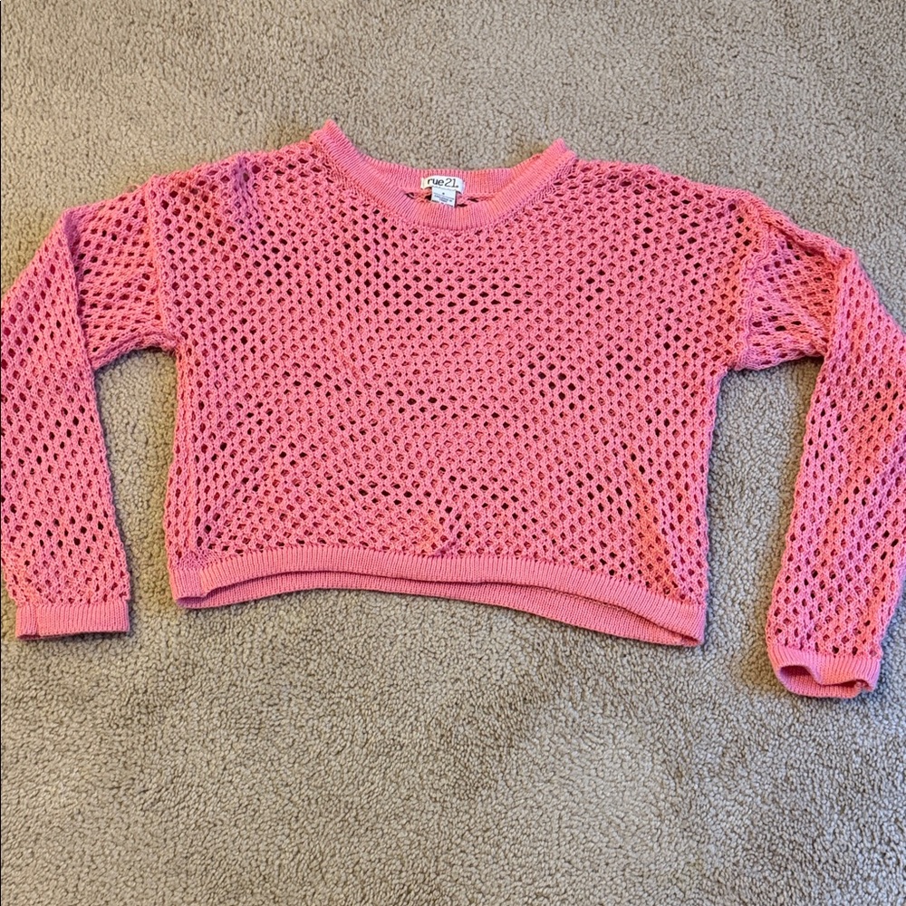 Rue21 Vibrant Pink Open-Knit Sweater, Cropped